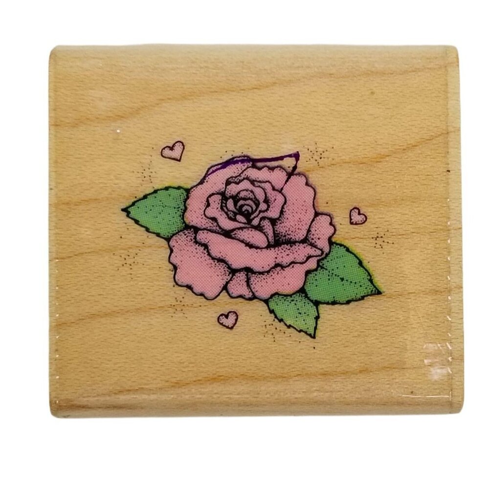 Hero Arts 1989 Vintage Rubber Stamp B-237 Rose Blossom Leaves Wood Mounted